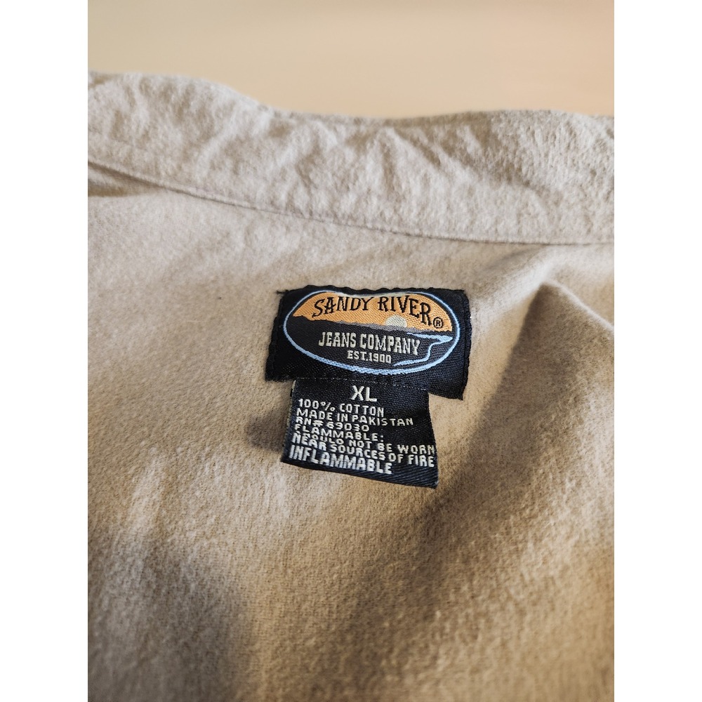 Sandy River Jeans Company Flannel Shirt Mens XL Tan Heavy Cotton Button Down